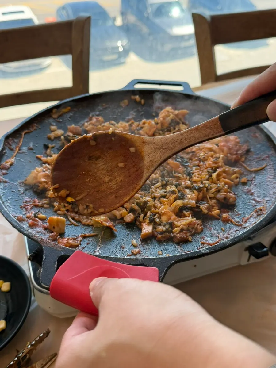 Griddle fried rice with roasted seaweed flakes