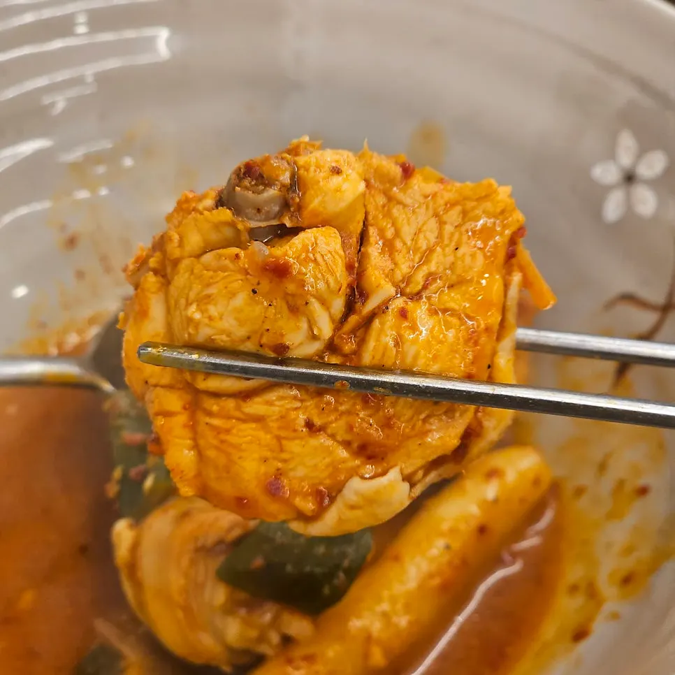 Dakbokkeumtang with seasoning well soaked in