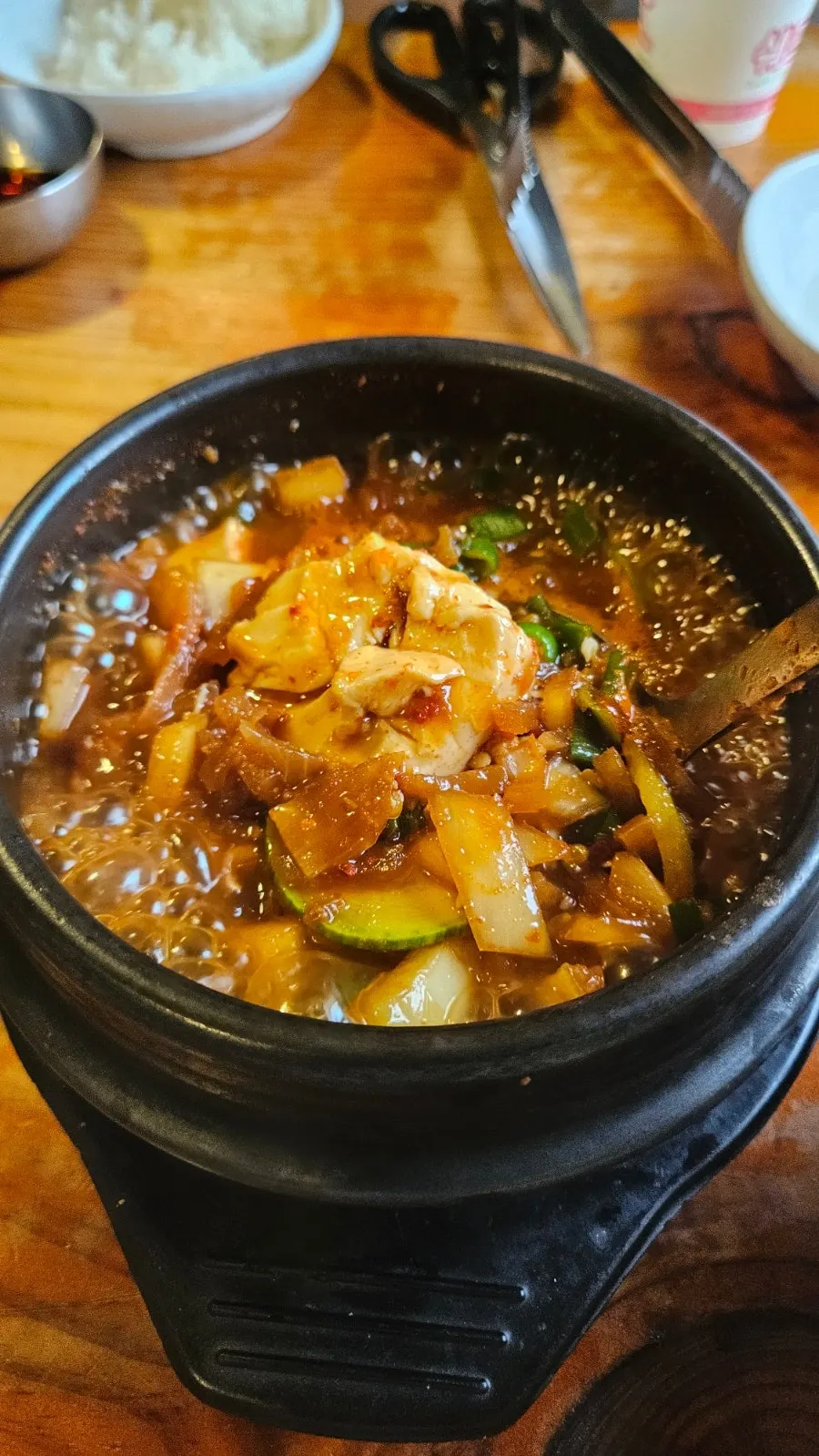 Earthenware pot of rustic grandma doenjang jjigae