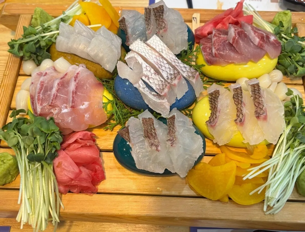 A plate of aged sashimi including sea bream