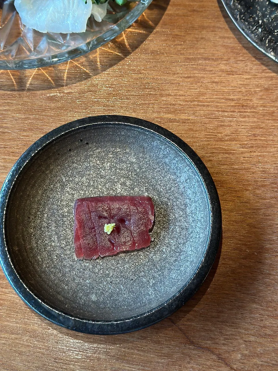 Close-up of dry-aged mackerel sashimi