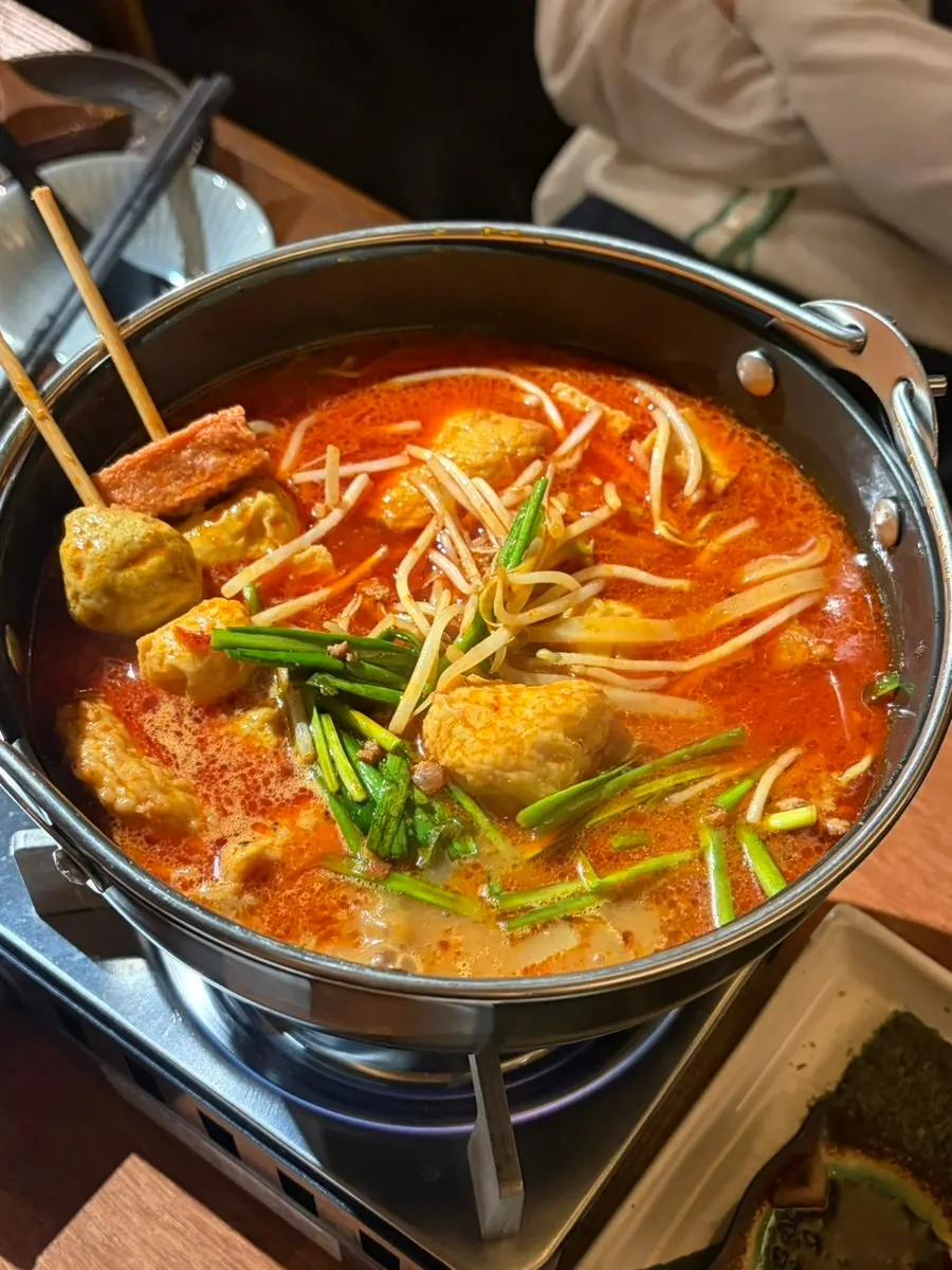 Odeng tantan nabe with fish cake and udon noodles