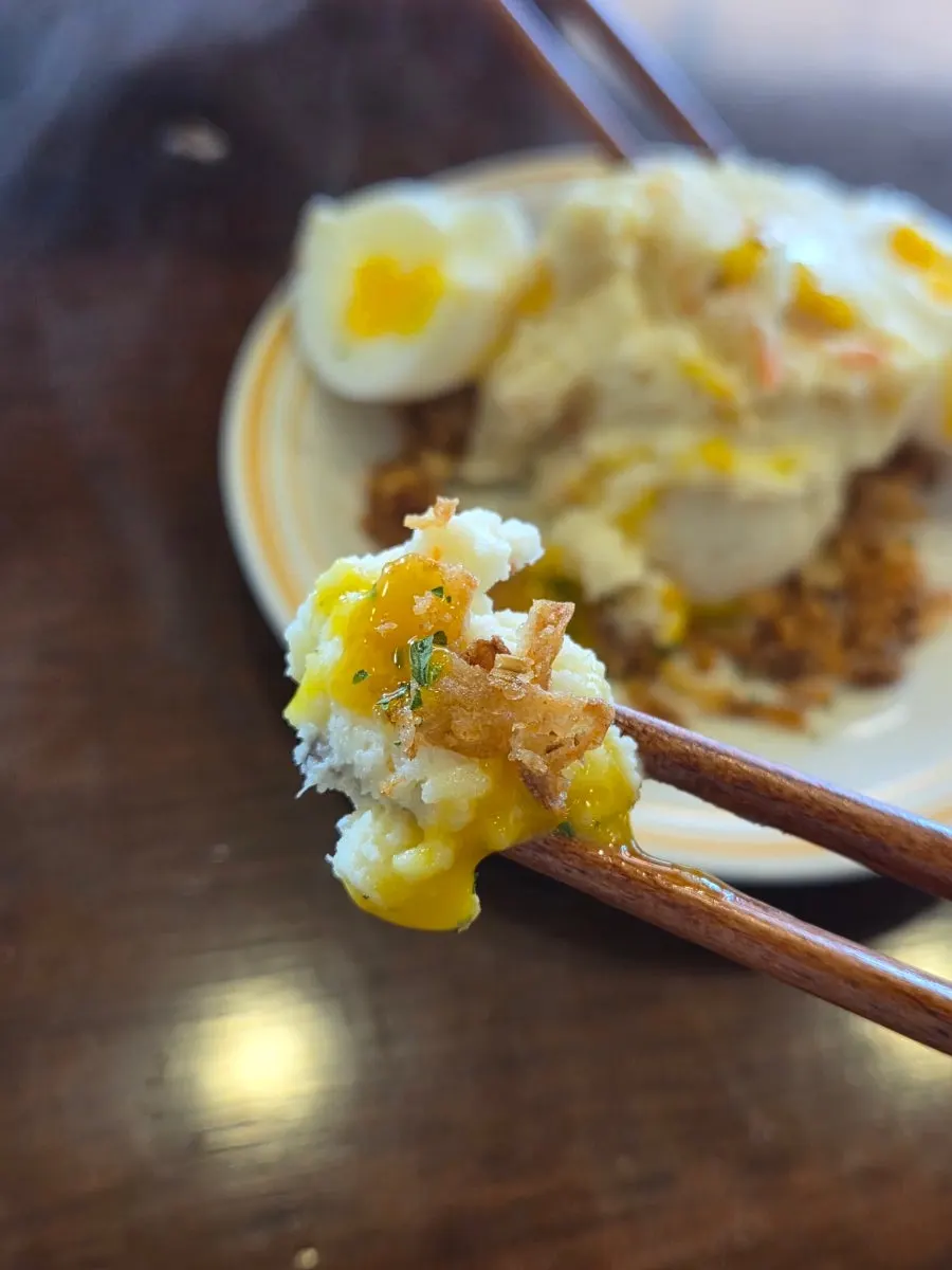 A plate of soft waterfall potato salad