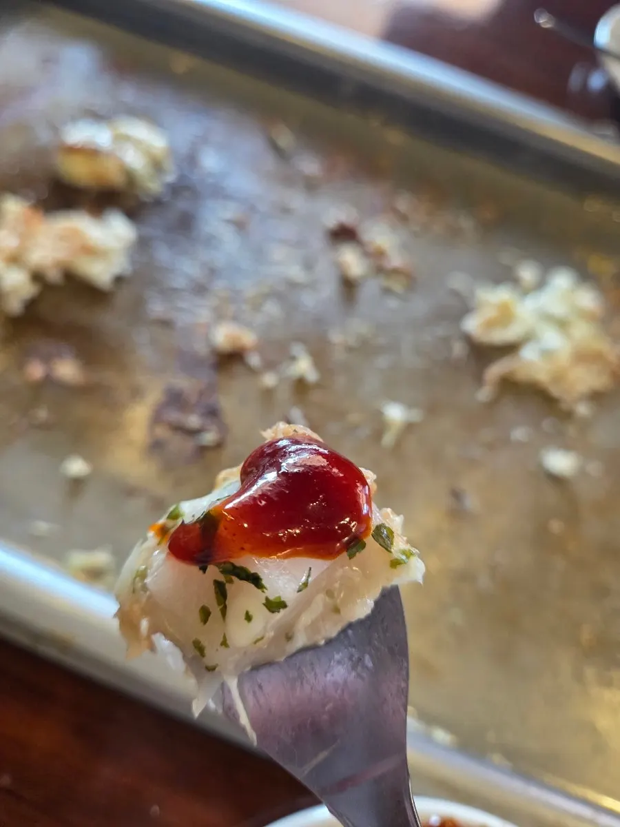 The cheese portion of monjayaki grilled cracker-crisp