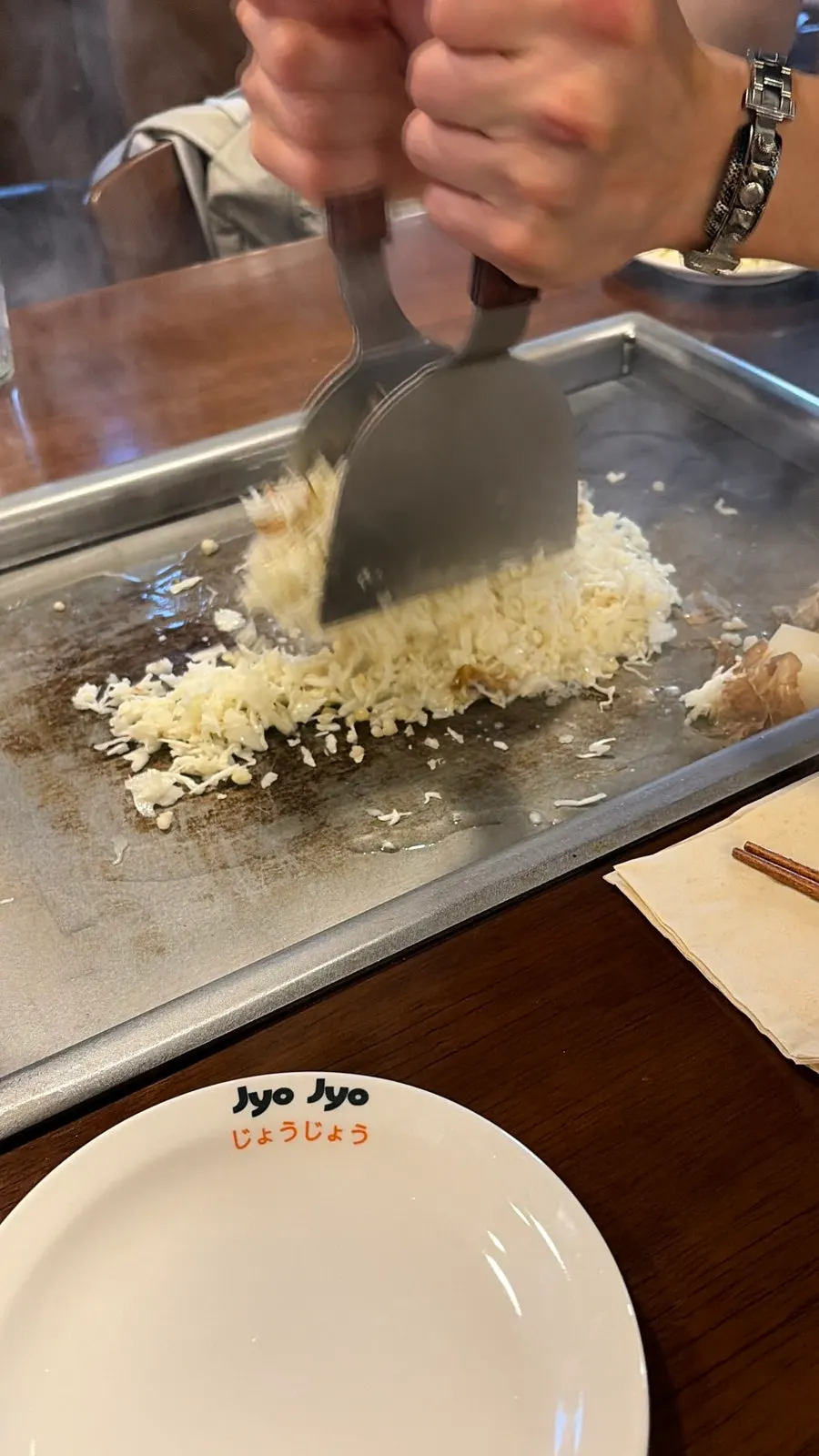 Mentaiko monjayaki during cooking