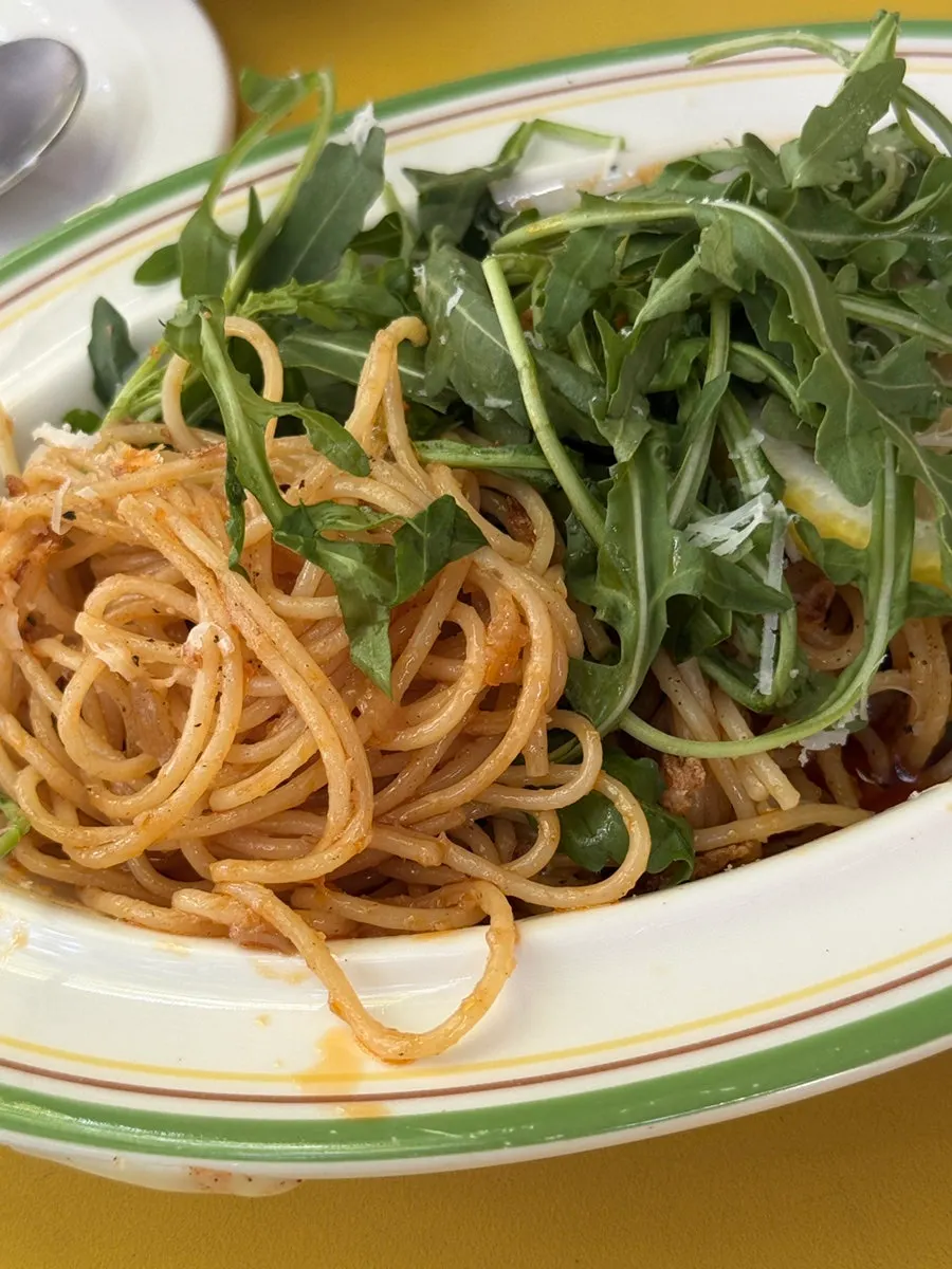 Close-up of the spicy lemon anchovy pasta noodles