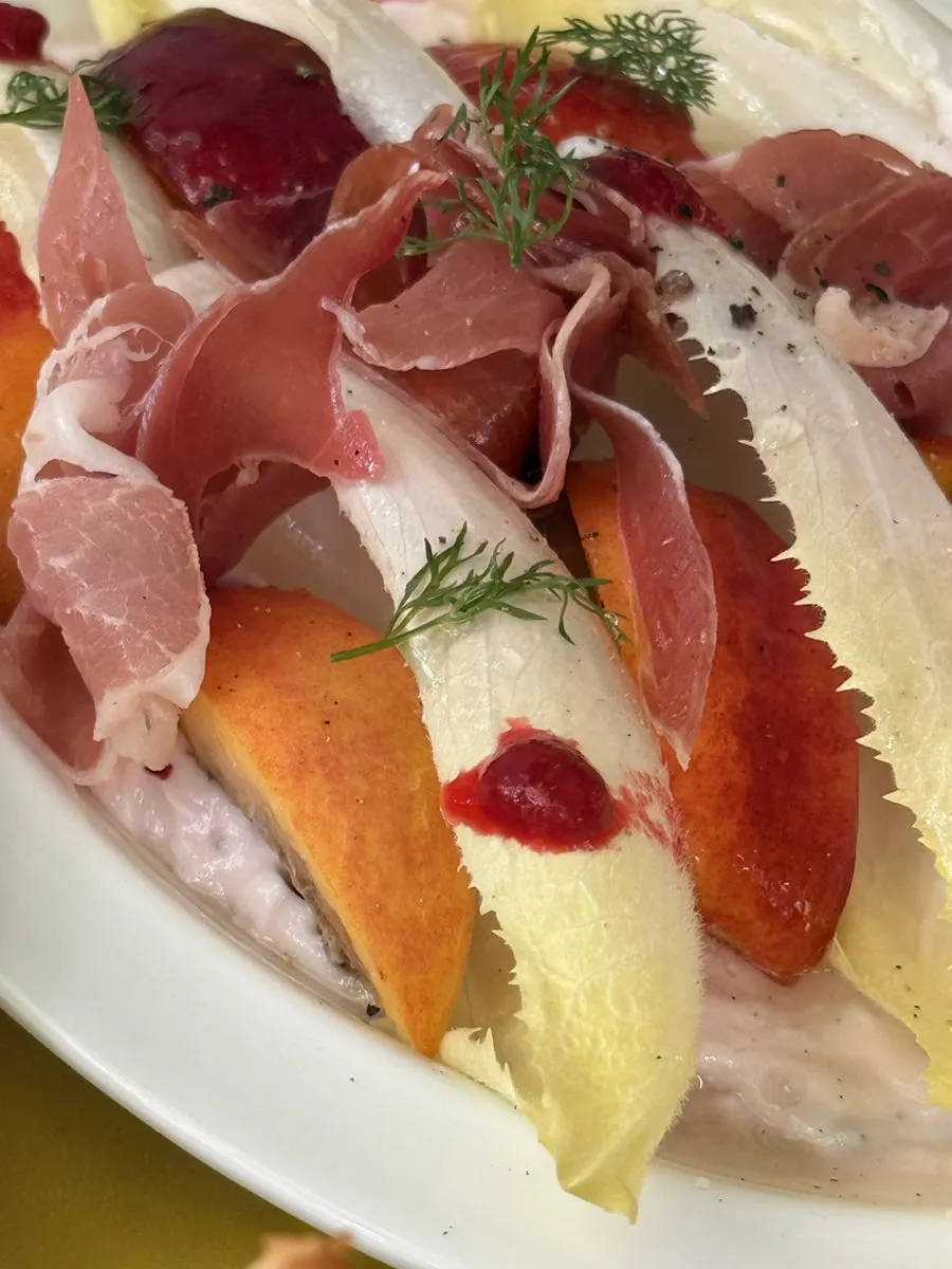 Endive paired with raspberry Greek yogurt