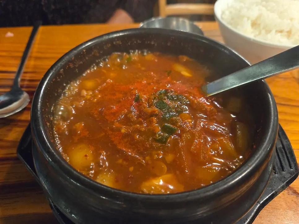 Countryside grandma doenjang jjigae served in a stone pot