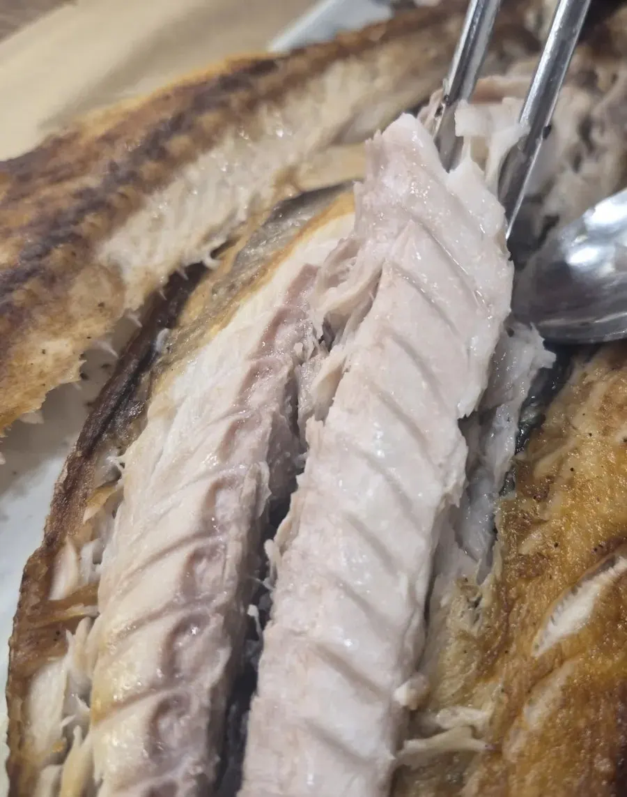 Mackerel flesh picked apart with chopsticks