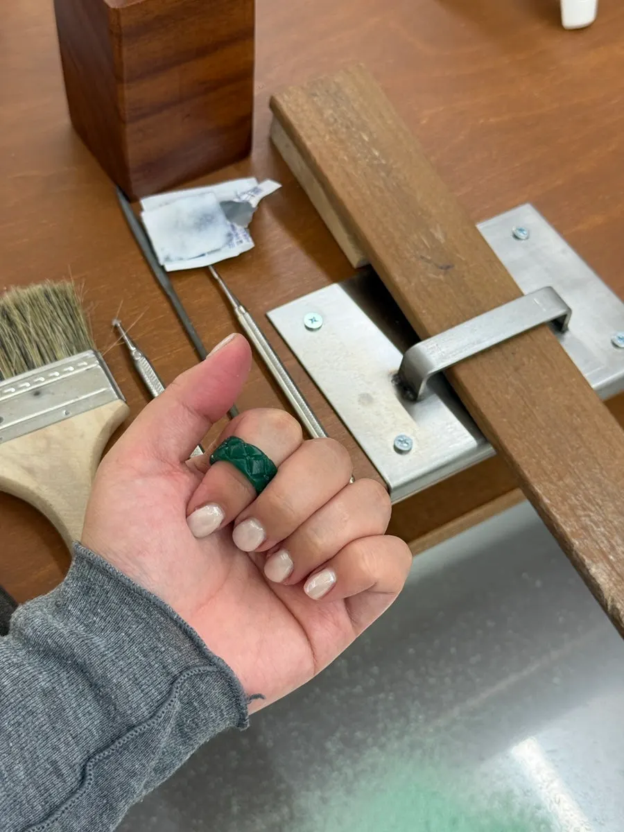 Munak's workspace with the finished wax ring