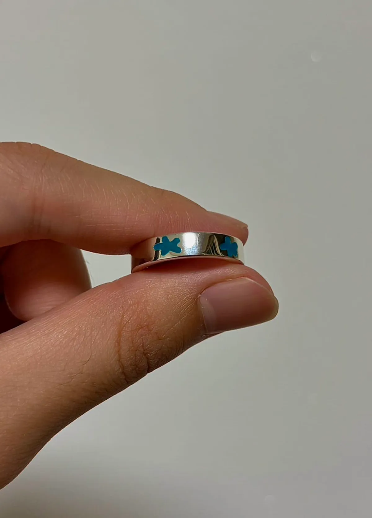 Finished shiny blue flower wax carving ring