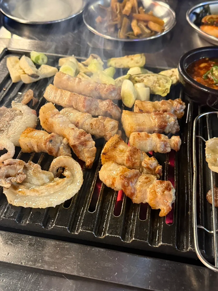 A moist, well-grilled piece of pork belly