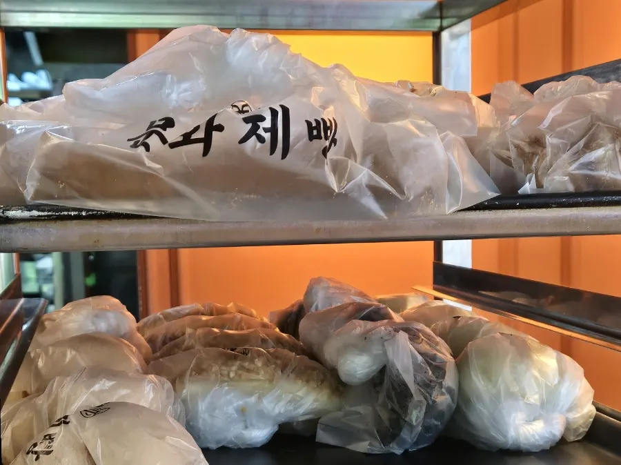 Packed bread bags at the checkout counter