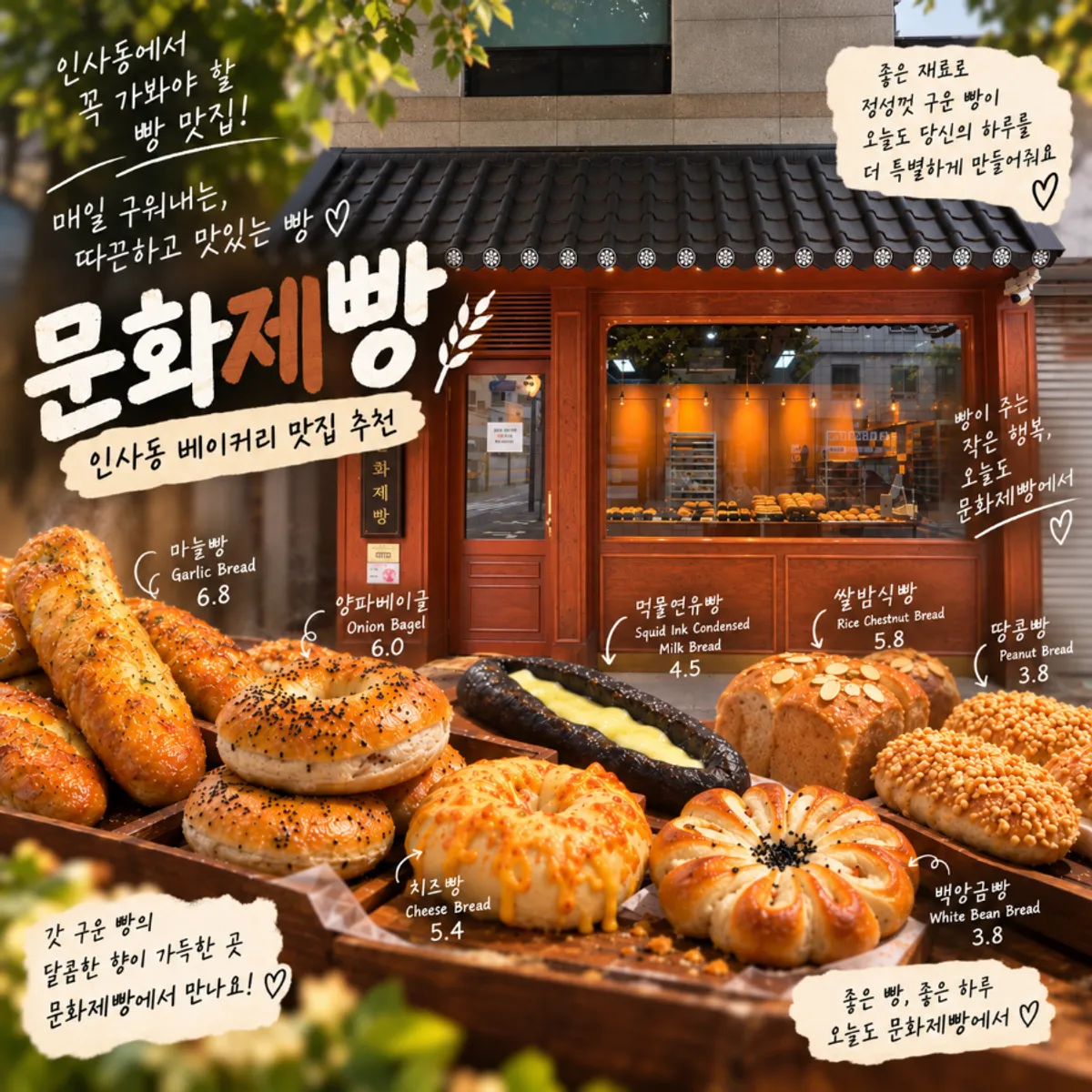 Munhwa Bakery, a takeout-only bakery at the entrance of Ikseon-dong
