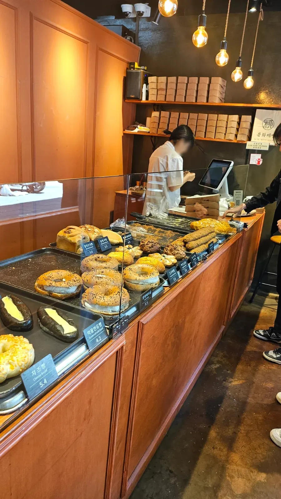 Neatly arranged breads at Munhwa Bakery