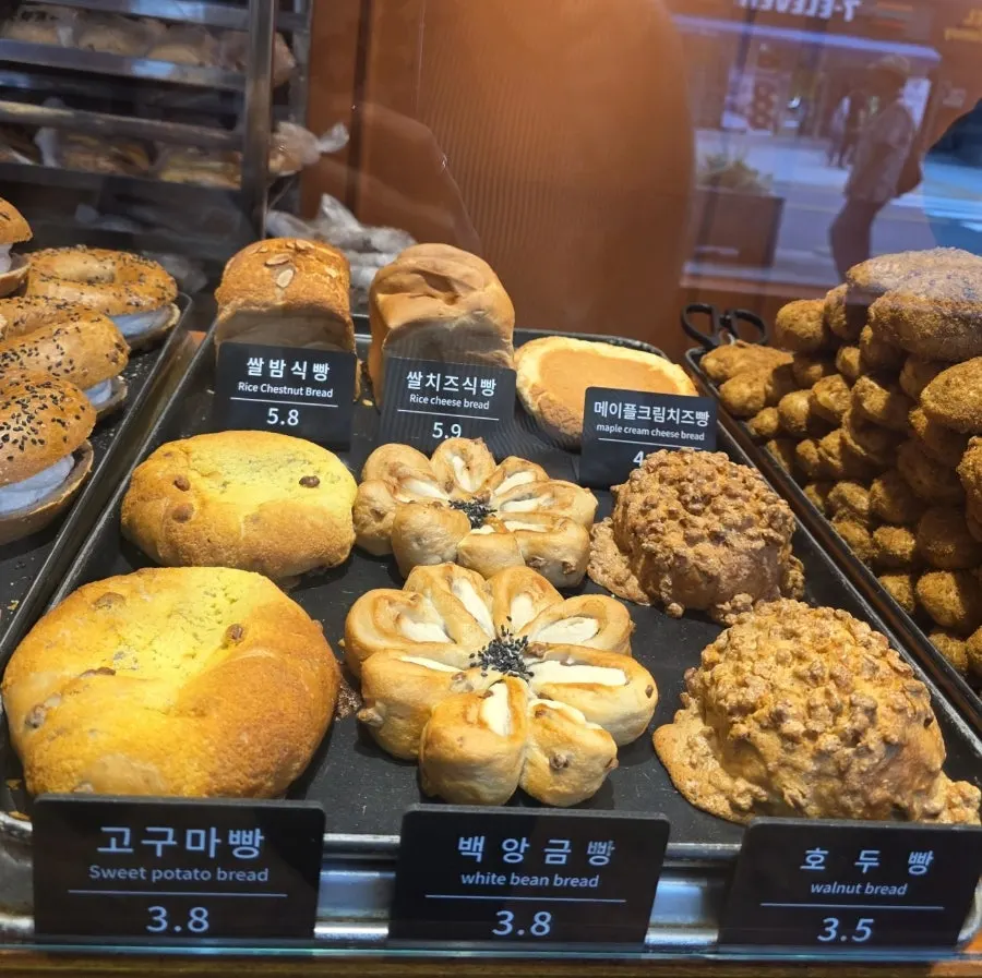 Coffee bread and other signature items on display at Munhwa Bakery