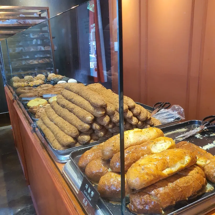 Bread displayed inside an enclosed case