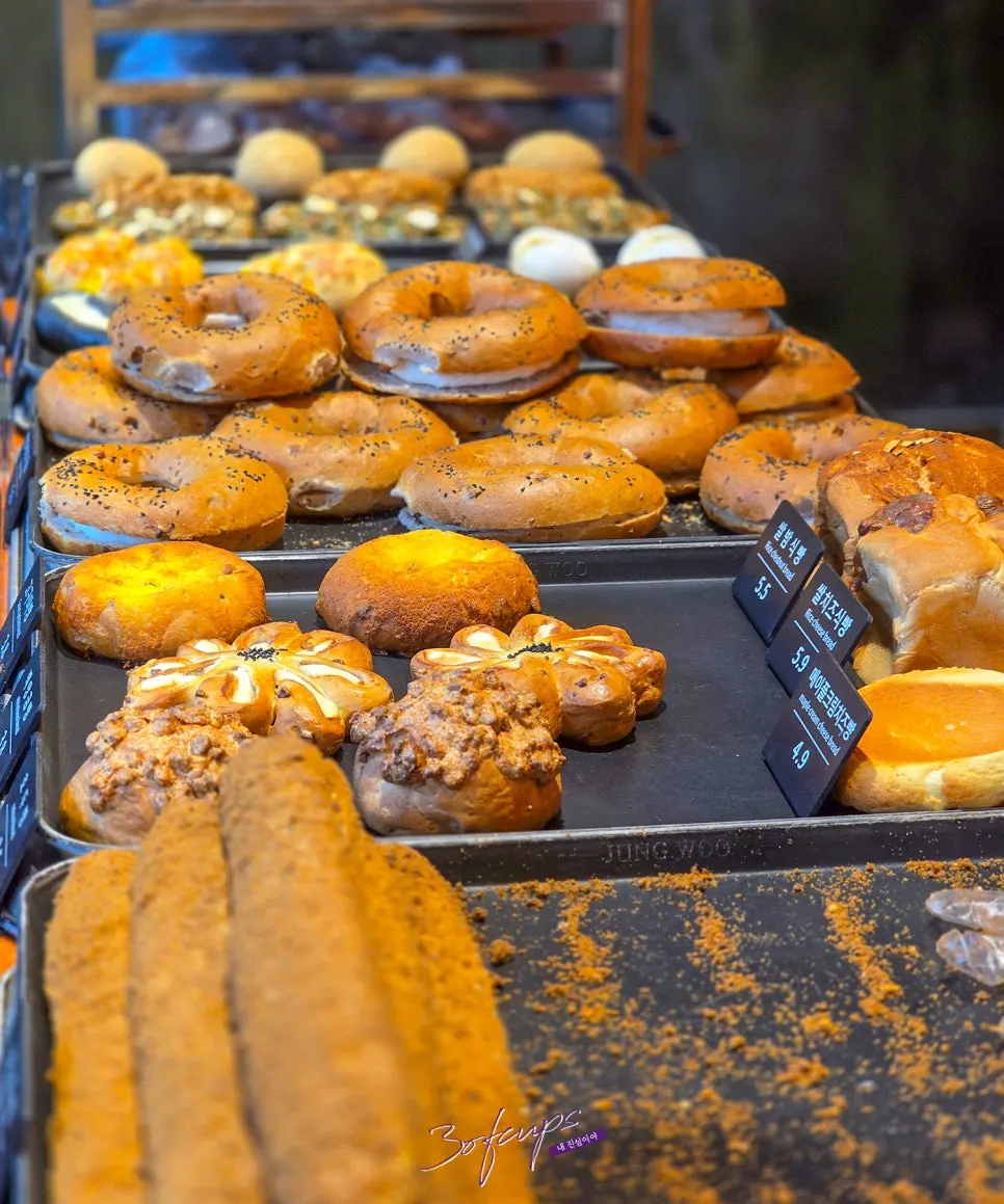 Assorted breads on display at Munhwa Bakery