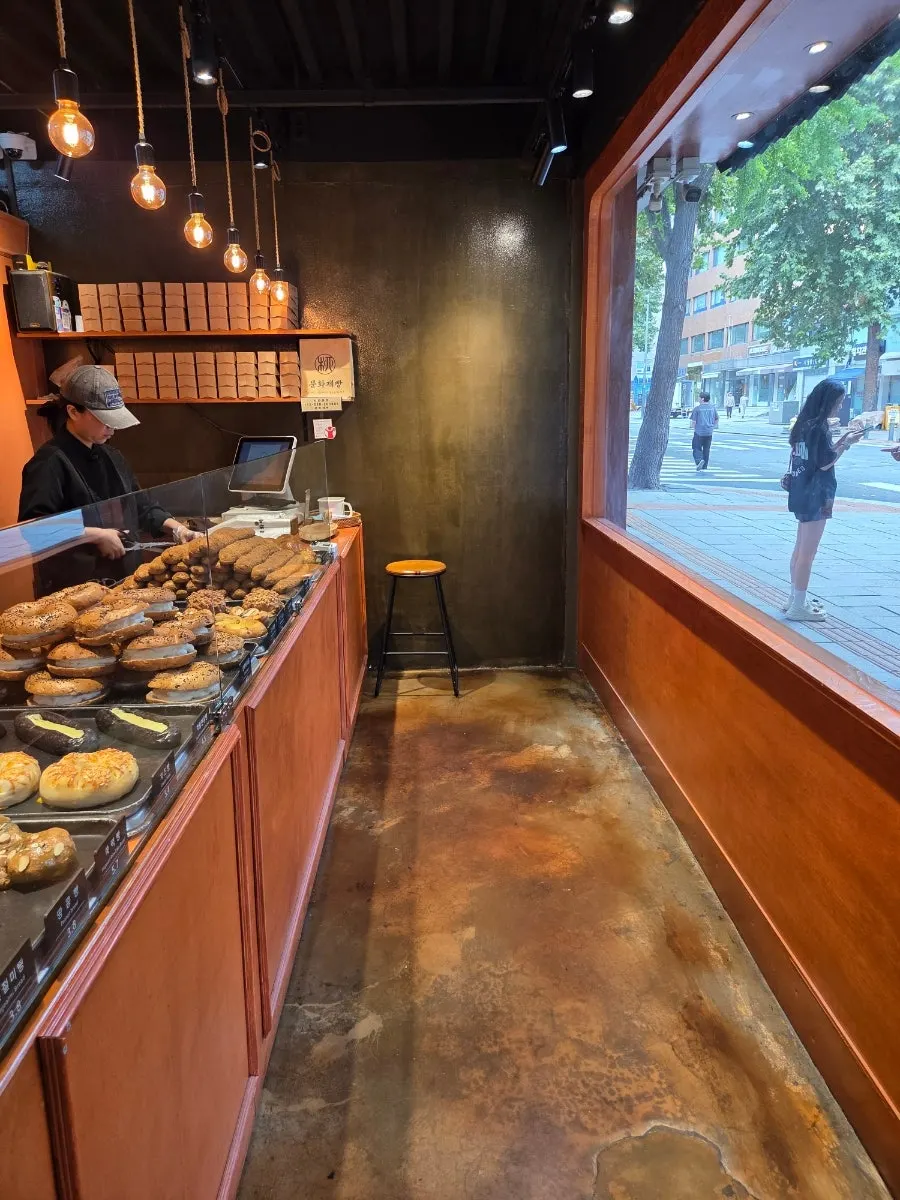 Freshly baked bread on the Munhwa Bakery display