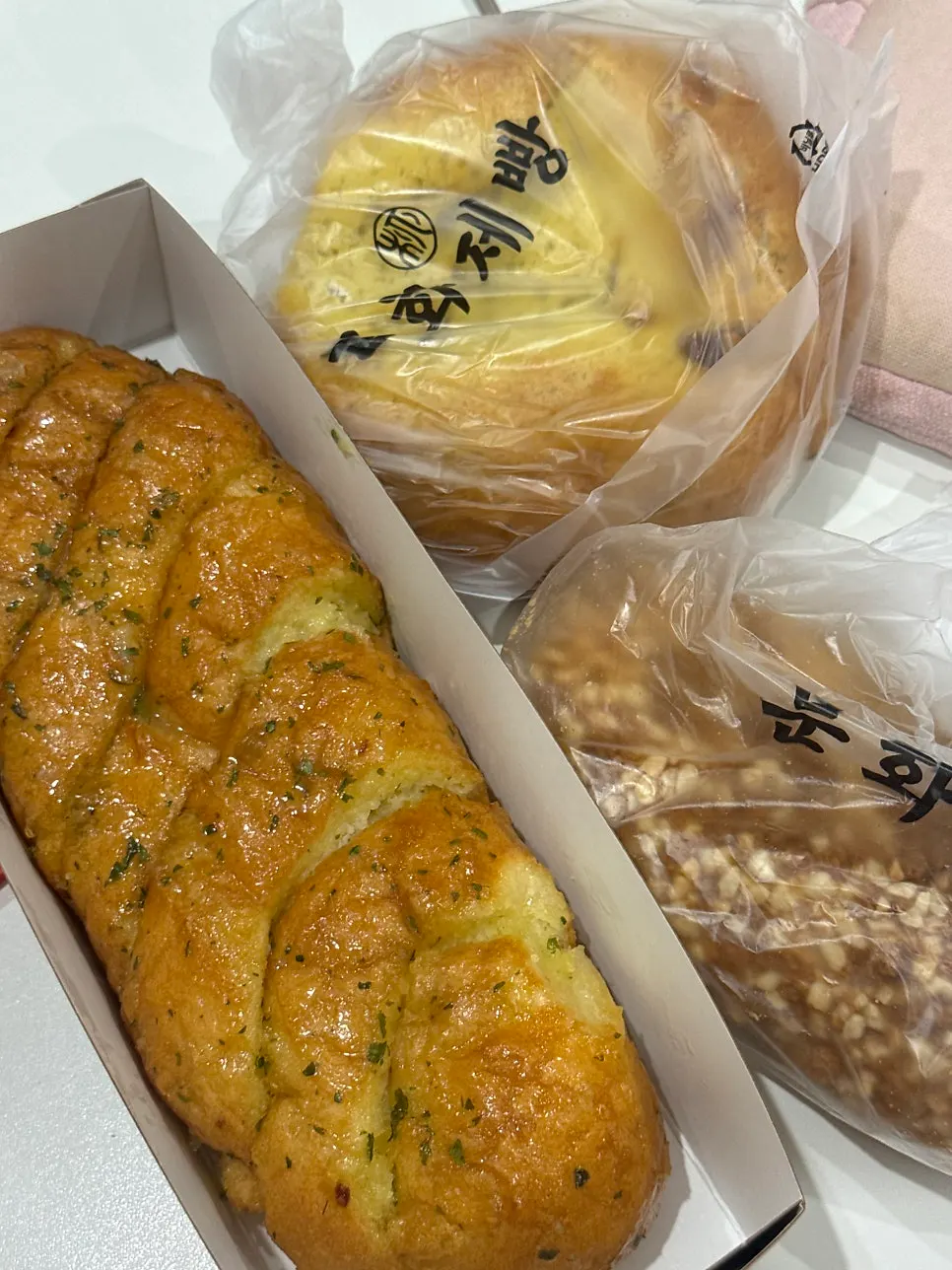 Garlic, sweet potato, and peanut bread bought to go