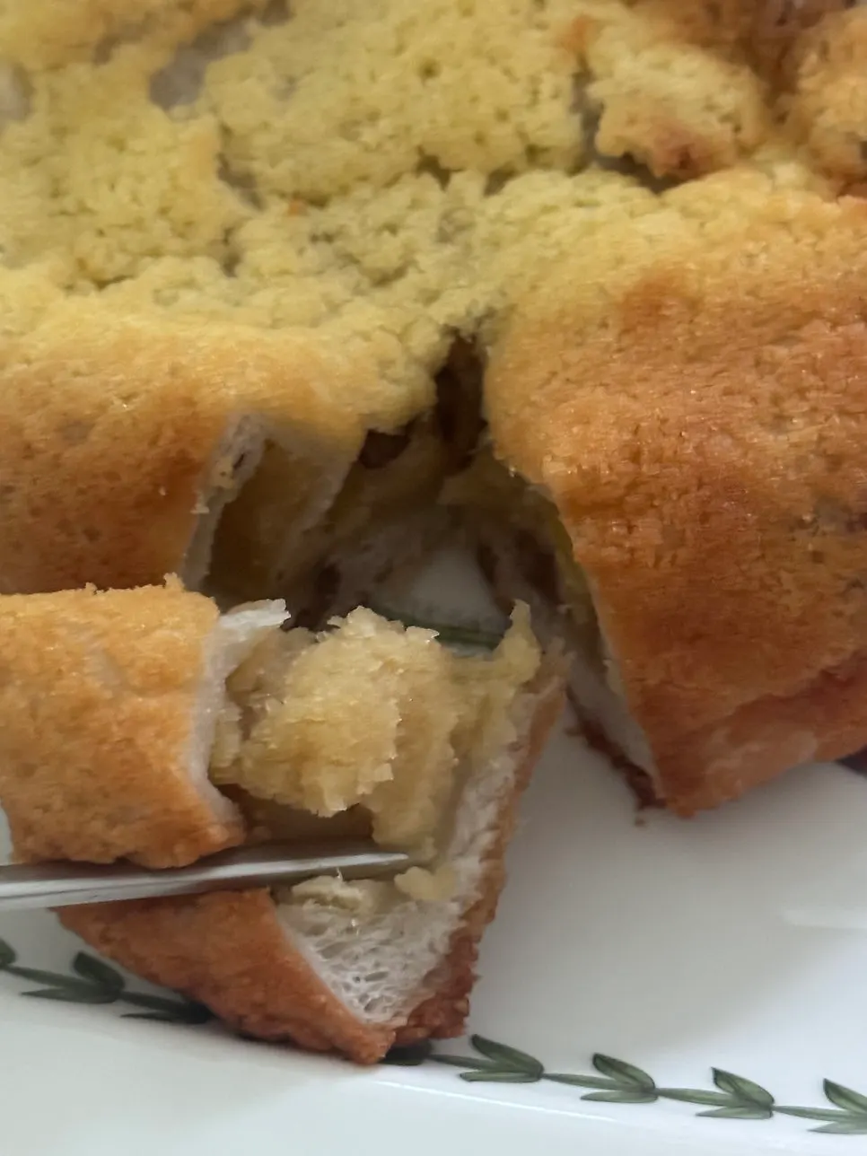 Inside of the sweet potato bread showing the paste filling