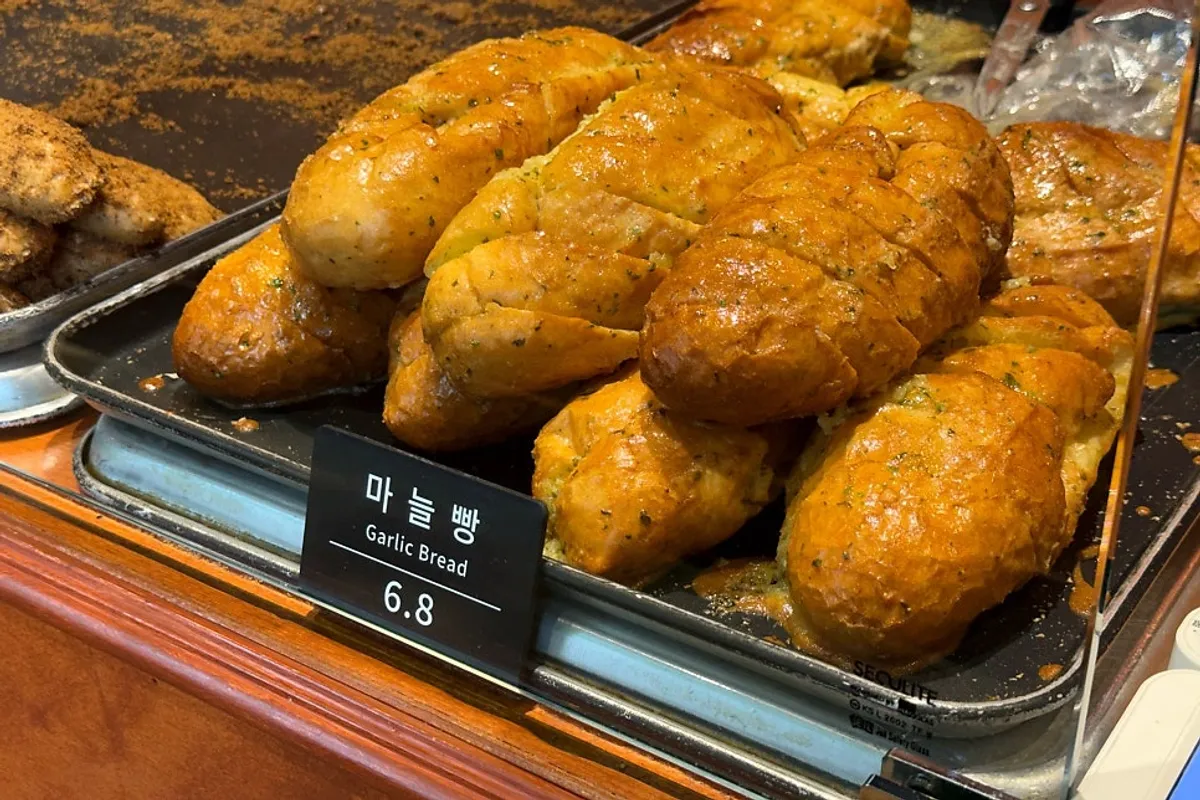 A hefty rice-chestnut loaf on the display counter
