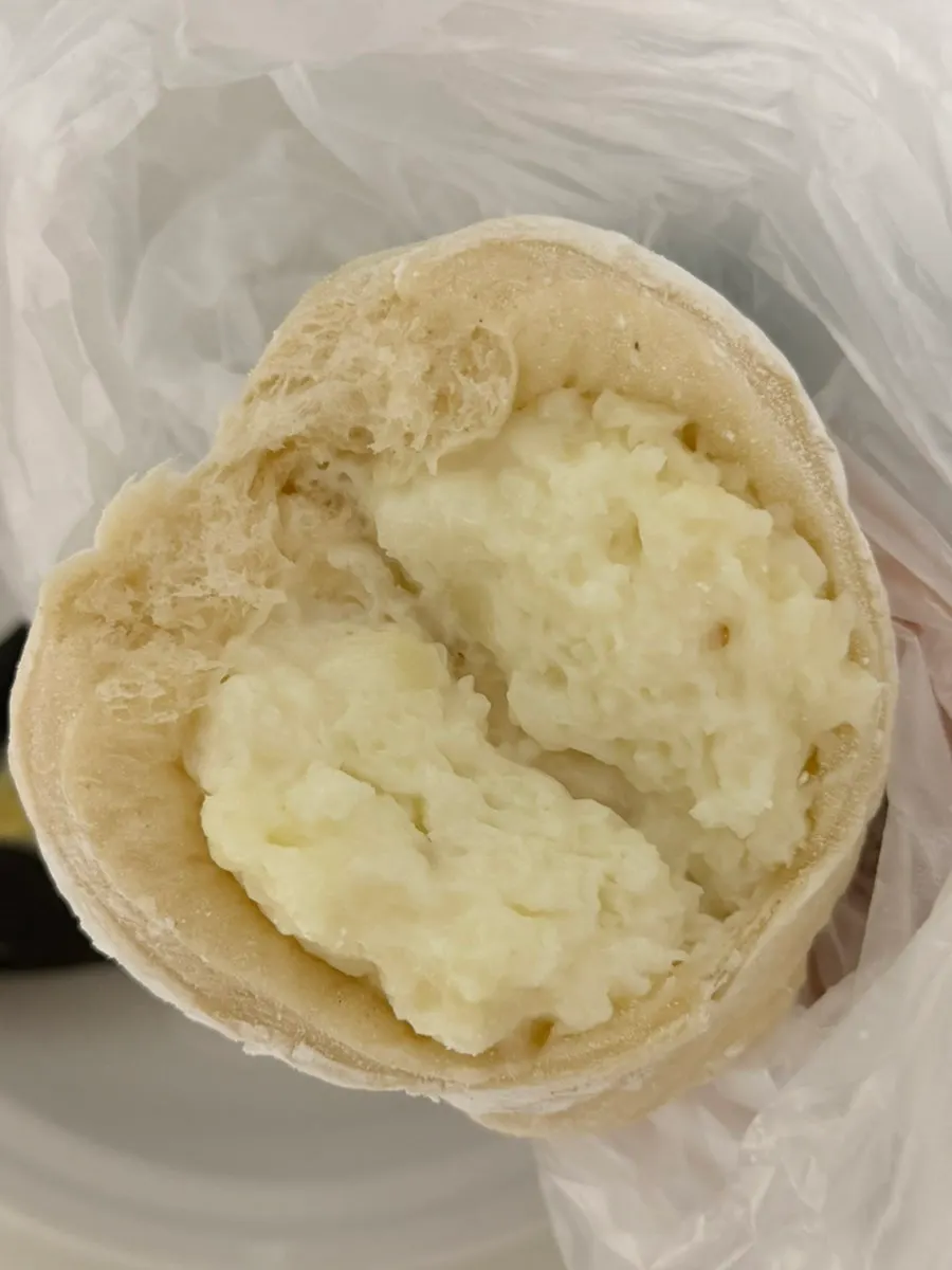 Cross-section of milk cream bread showing the cream filling