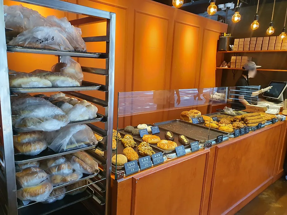 Inside Munhwa Bakery with no other customers