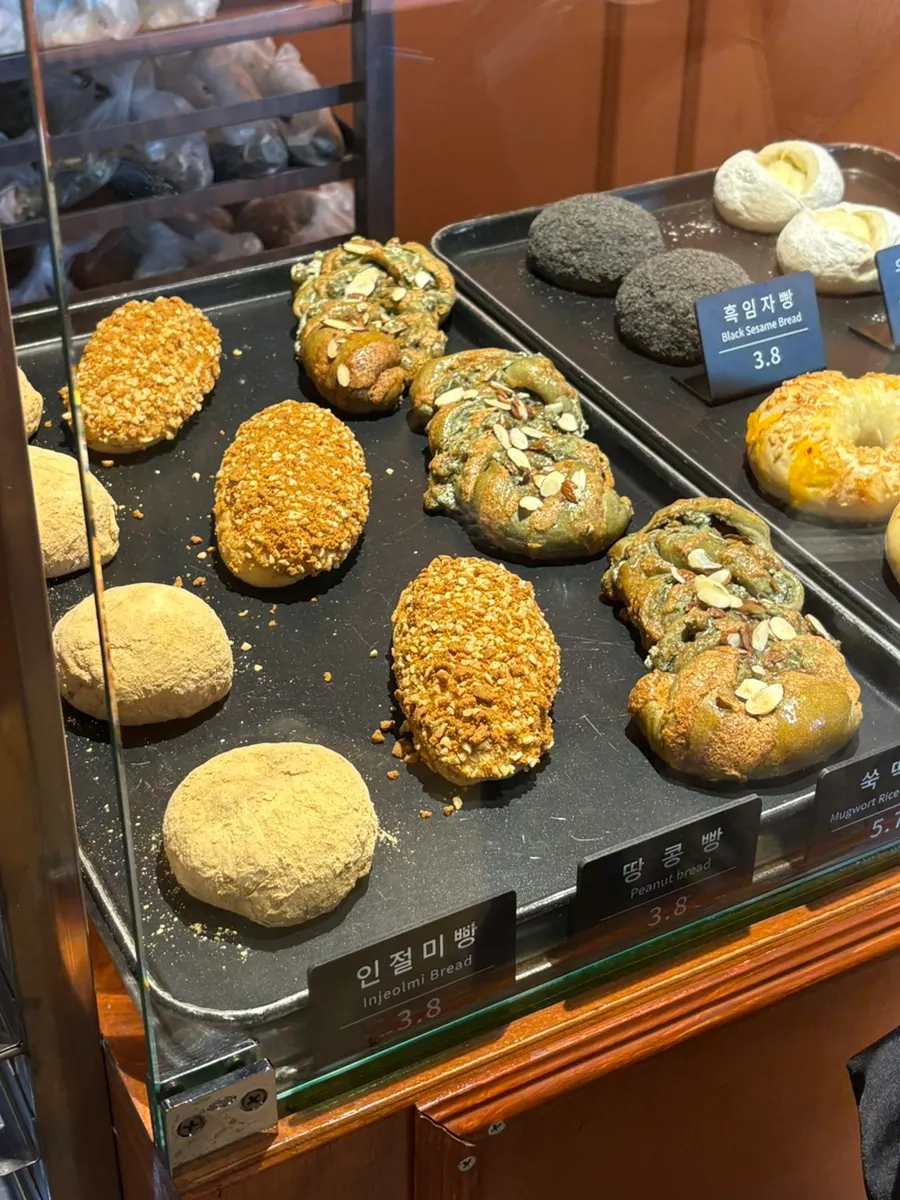 Bread display seen while waiting outside the shop