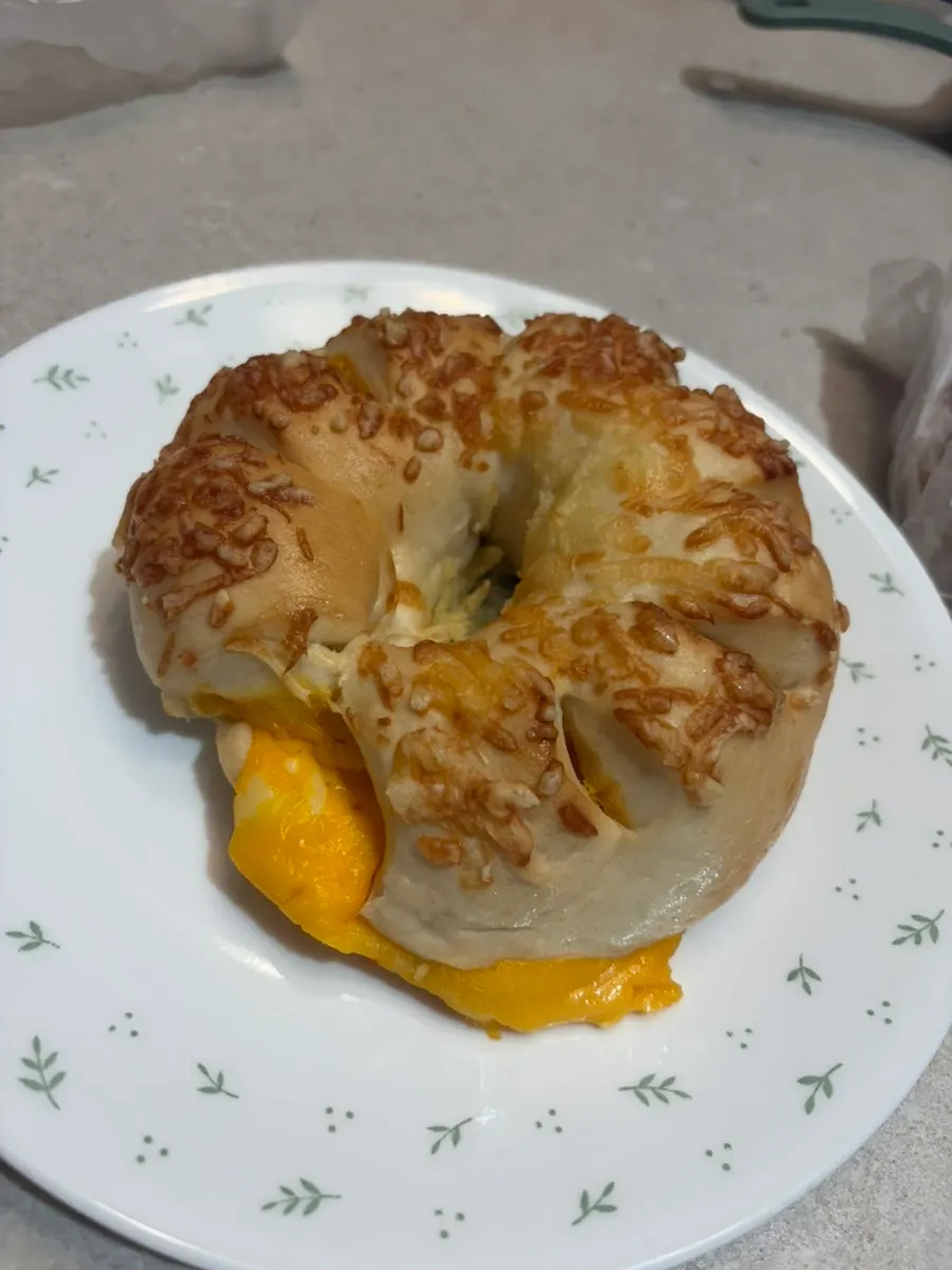 Cross-section of the rice-cheese loaf studded with cheese