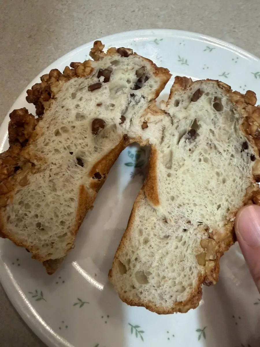 Walnut bread and rice loaf served on a plate