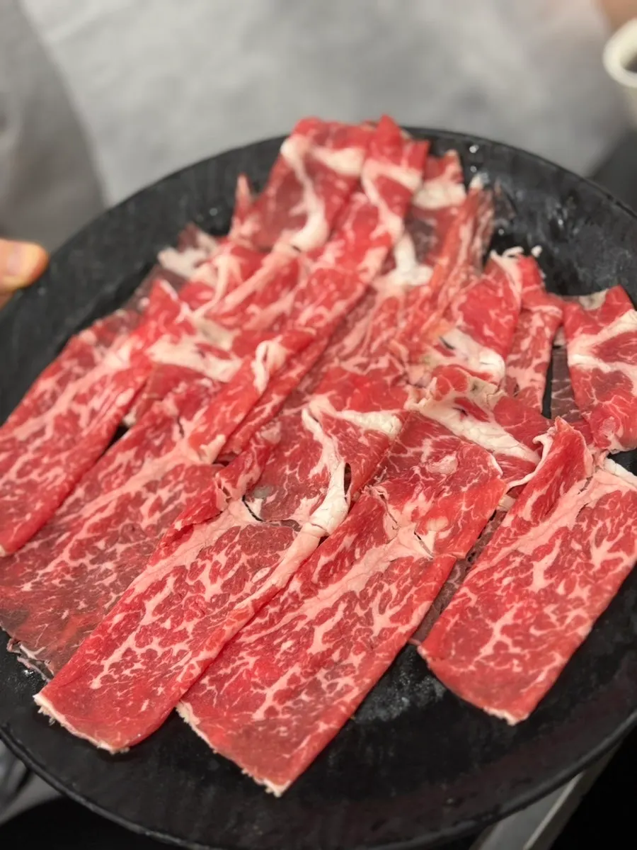 A plate of sirloin beef for shabu-shabu