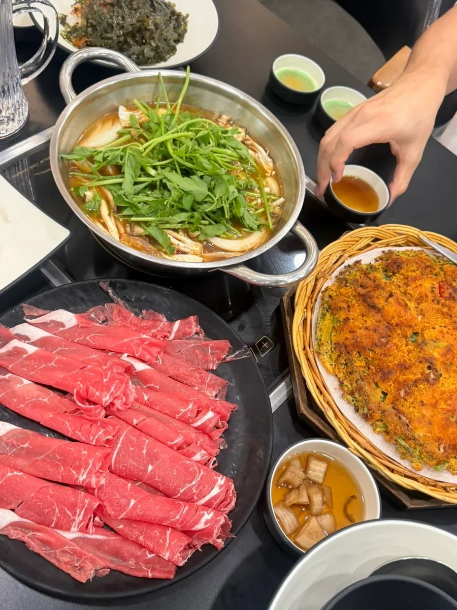 Crispy seafood pajeon with shrimp and seafood