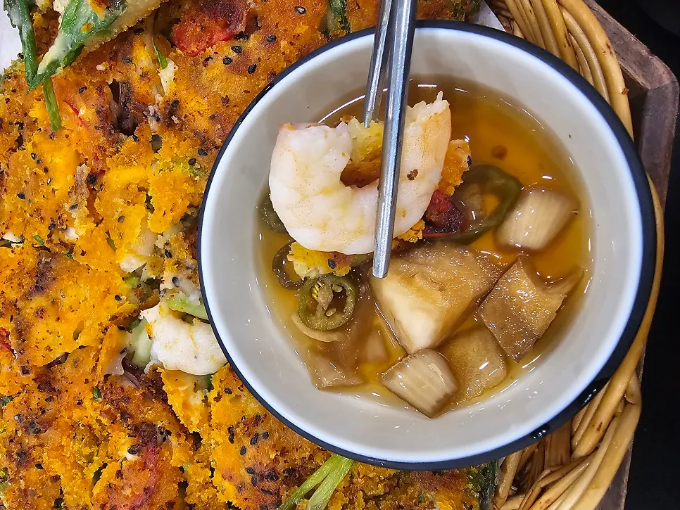 Seafood pajeon with king prawns and squid