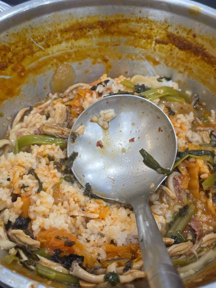 Fried rice made in the leftover broth to finish the meal