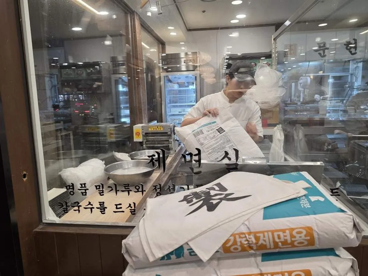 Noodle-making area set up inside the restaurant
