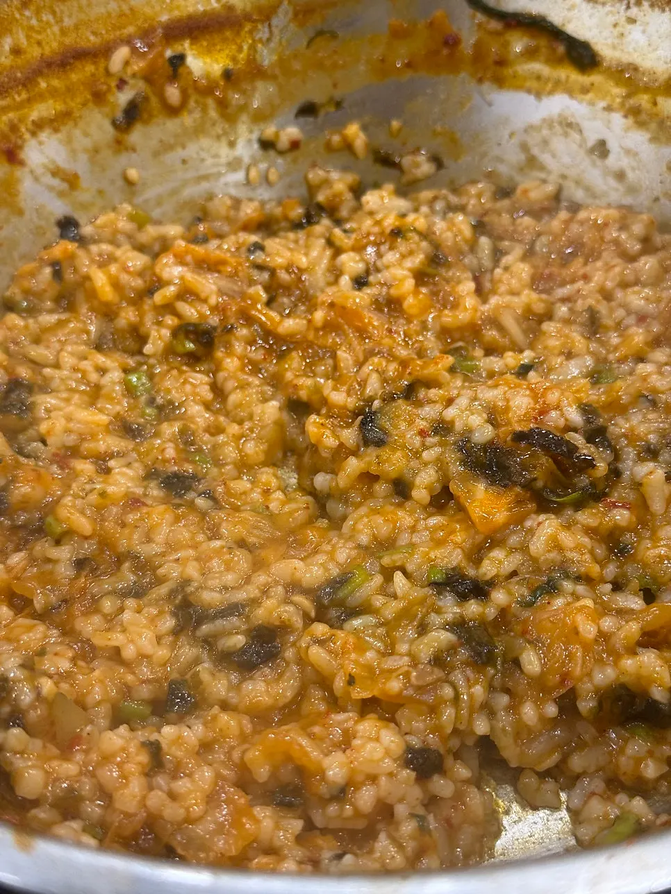 Pot of fried rice scraped clean to the bottom