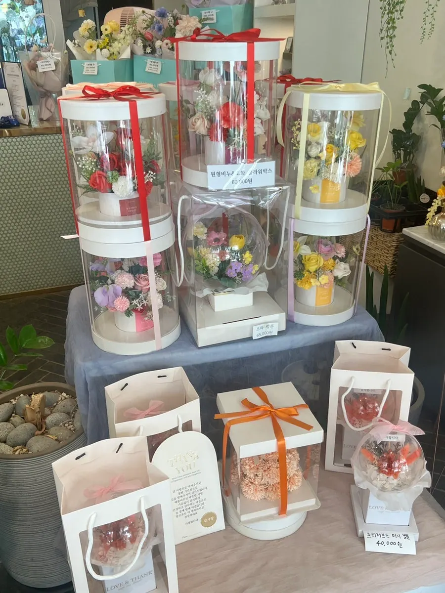 Finished bouquets on display