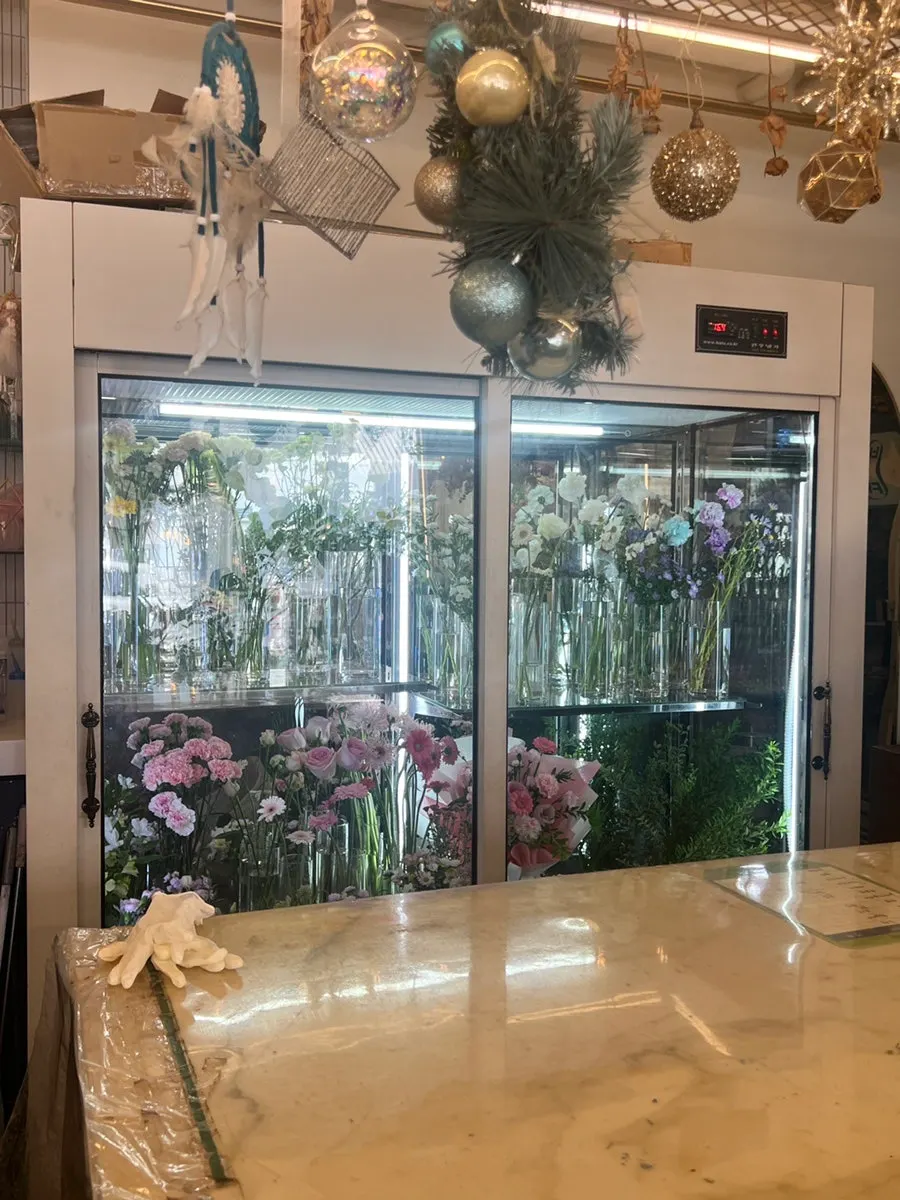 Showcase full of fresh flowers