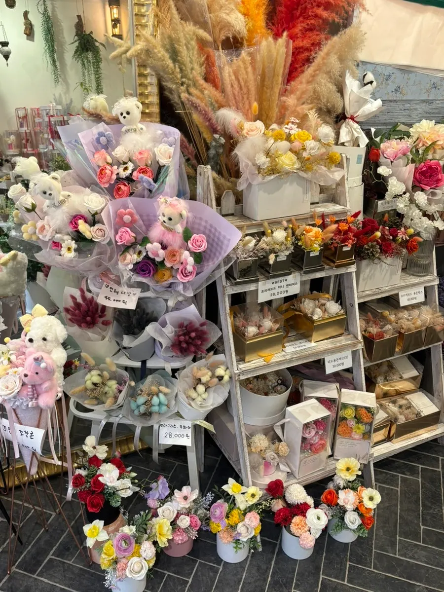 Estante con precios por tipo de flor