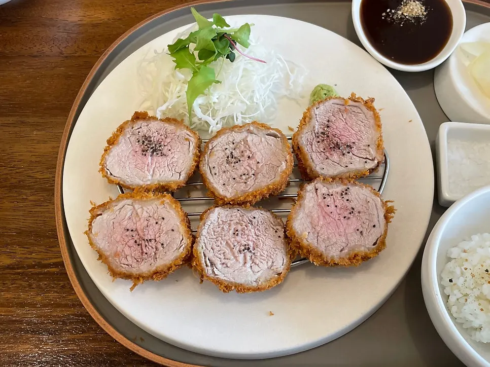 Rosy pork tenderloin hirekatsu