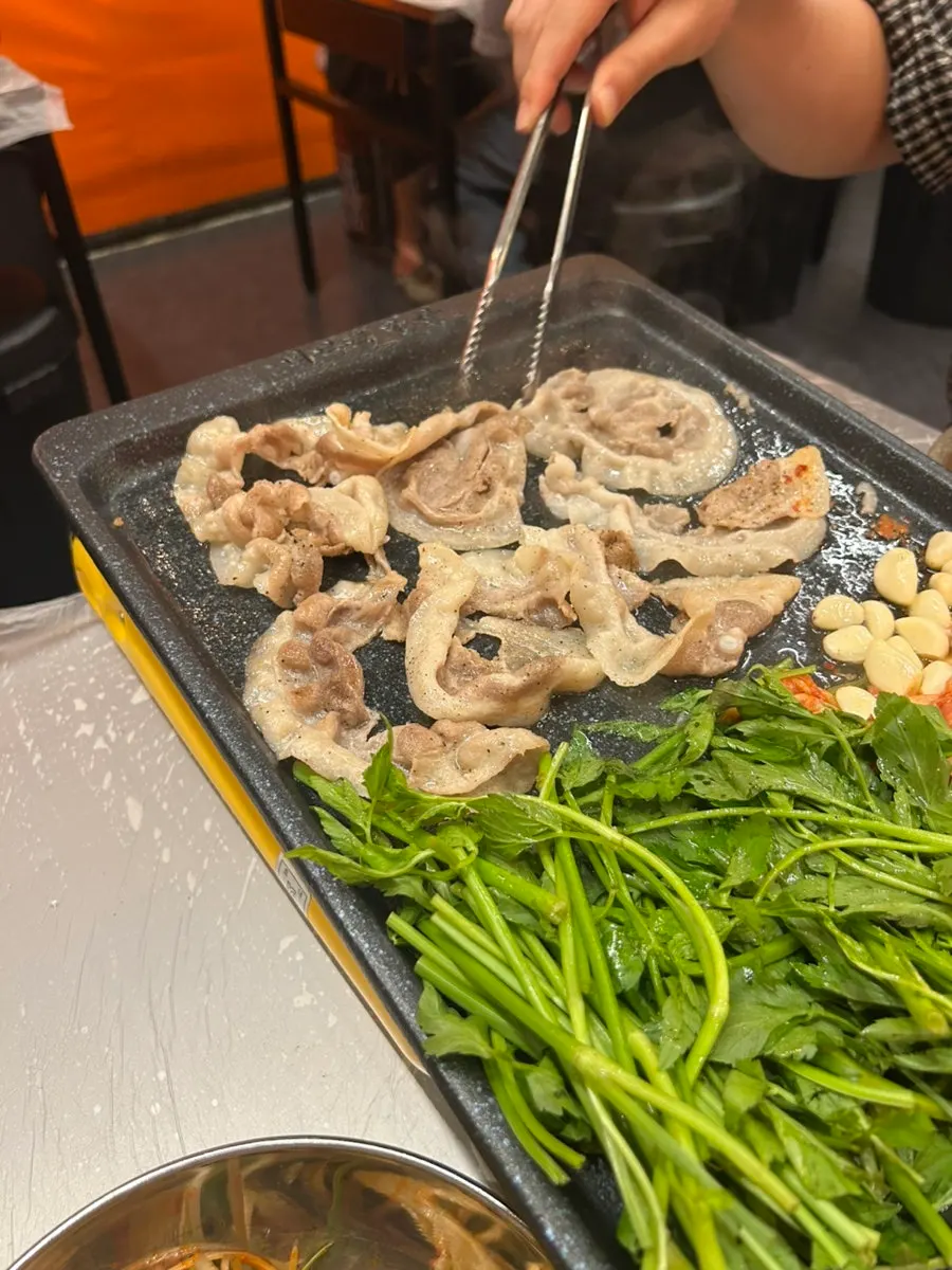 Grilled flower pork belly wrapped in minari