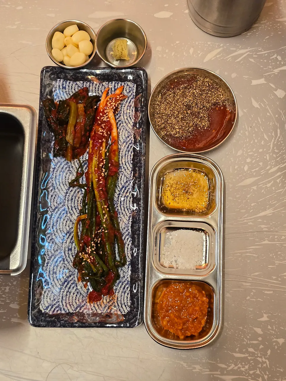 Green onion kimchi with sesame oil salt and ssamjang basic sides
