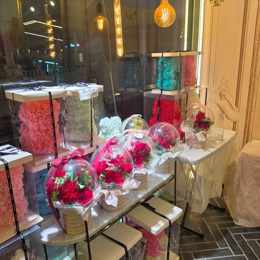 Various flower gift items inside the shop