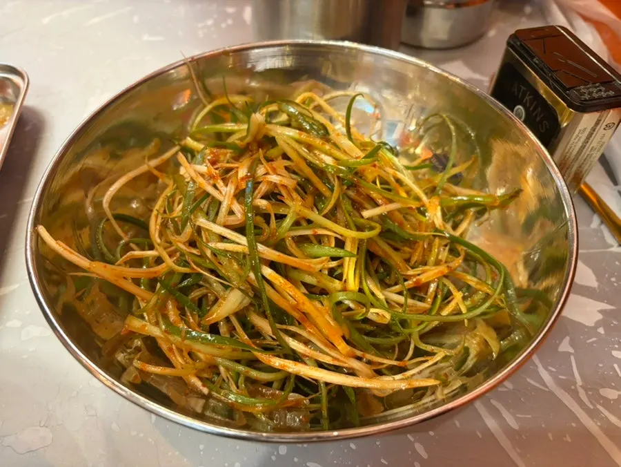 Basic side dishes including fresh kimchi salad and kimchi