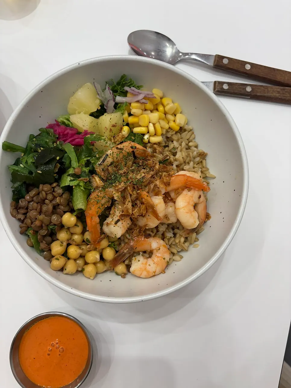 Garlic Shrimp Poke with yuzu soy base and chili garlic mayo sauce
