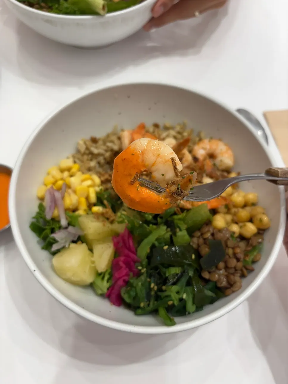 Garlic Shrimp Poke with sauce poured over it