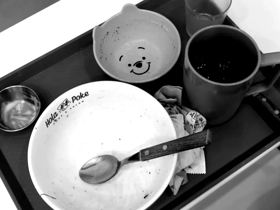Empty poke bowl after finishing the meal