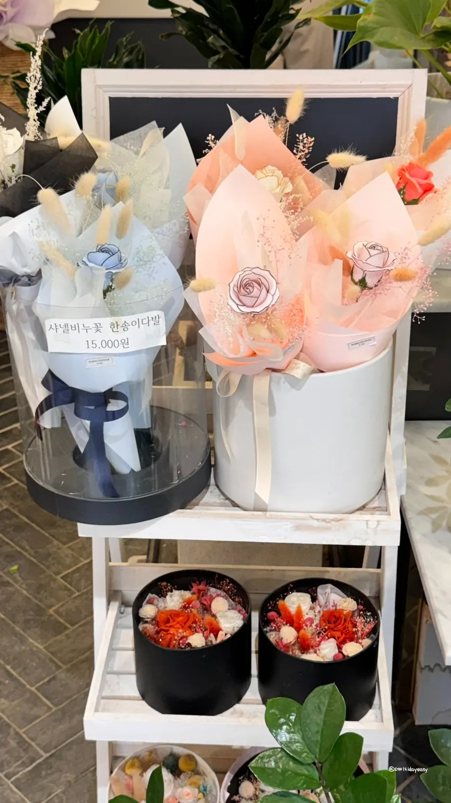 Fresh flowers arranged by color on display