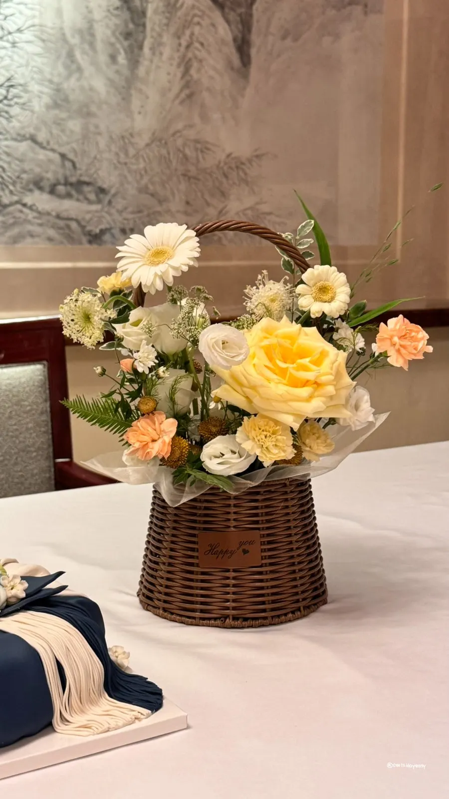 Flower basket placed alongside the 90th birthday party props